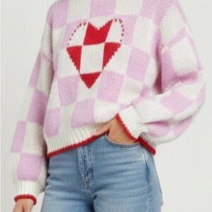 Dreamers Pink and White Heart Sweater
